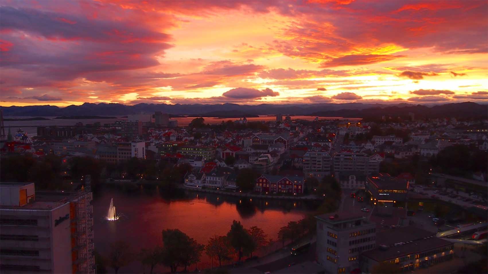 Stavanger sentrum solnedgang